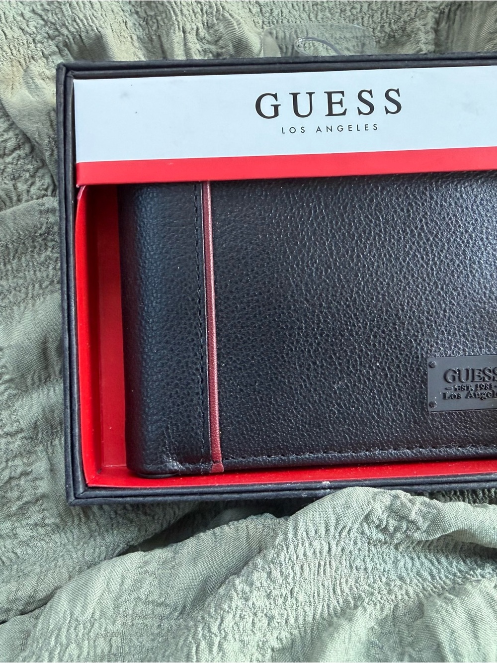 GUESS Black Leather Wallet with Red Accent Trim